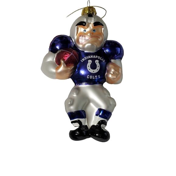 Scottish Christmas NFL Indianapolis Colts Blown Glass Ornament Blue Jersey 6"New - Picture 3 of 9